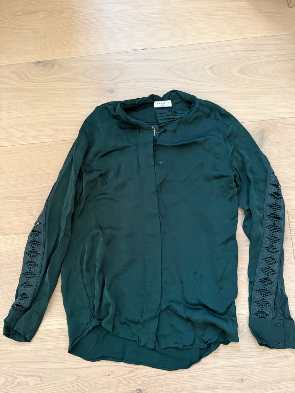 Sandro Green Long-Sleeve Lace Blouse Size 2